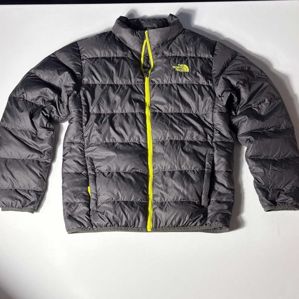 The North Face Youth Insulated Puffer Jacket Gray Neon Zip | Size L (14/16)
